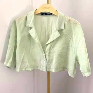 Zara mint cropped shirt